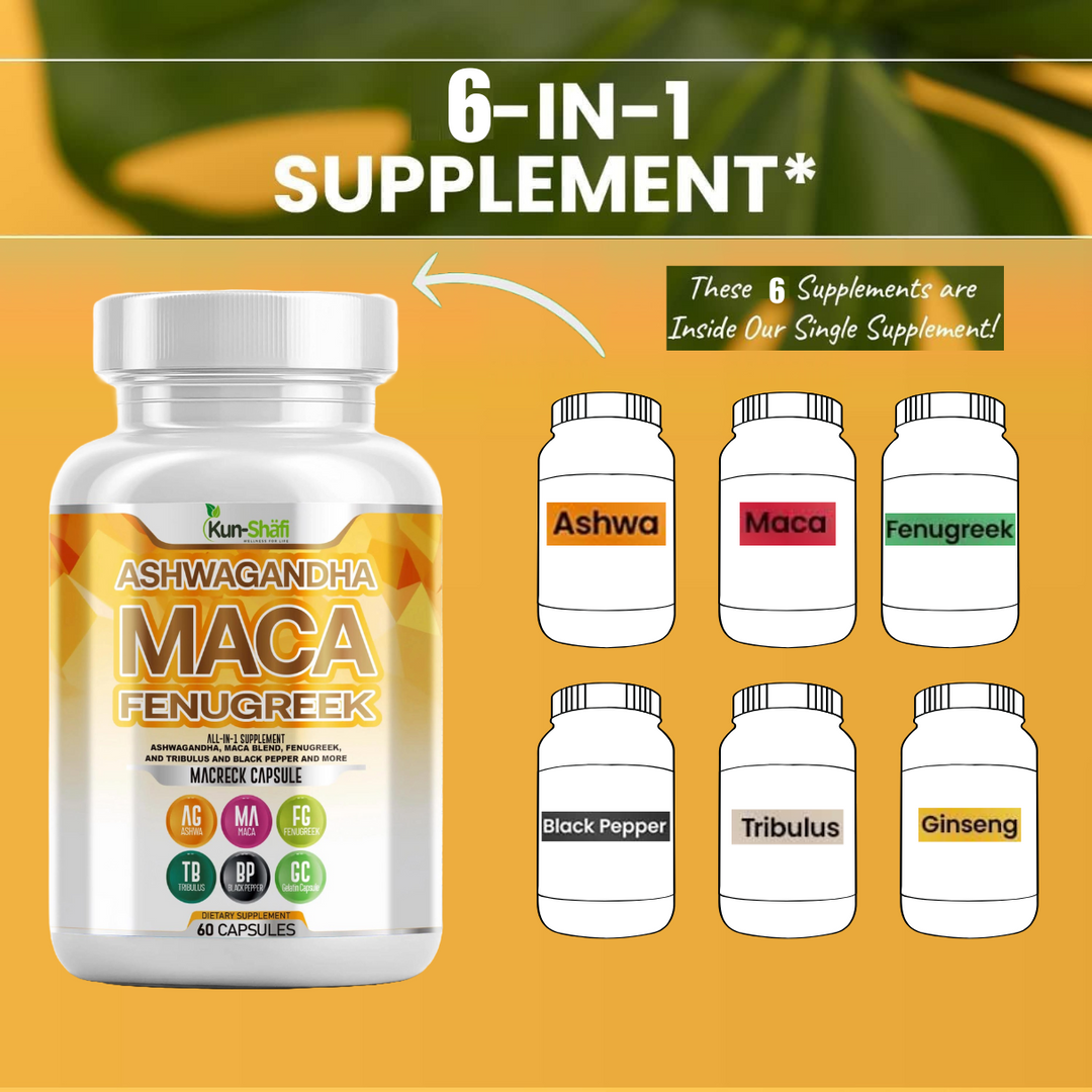 Ashwagandha, Maca & Fenugreek – Natural Energy, Hormone Balance & Stress Relief Supplement