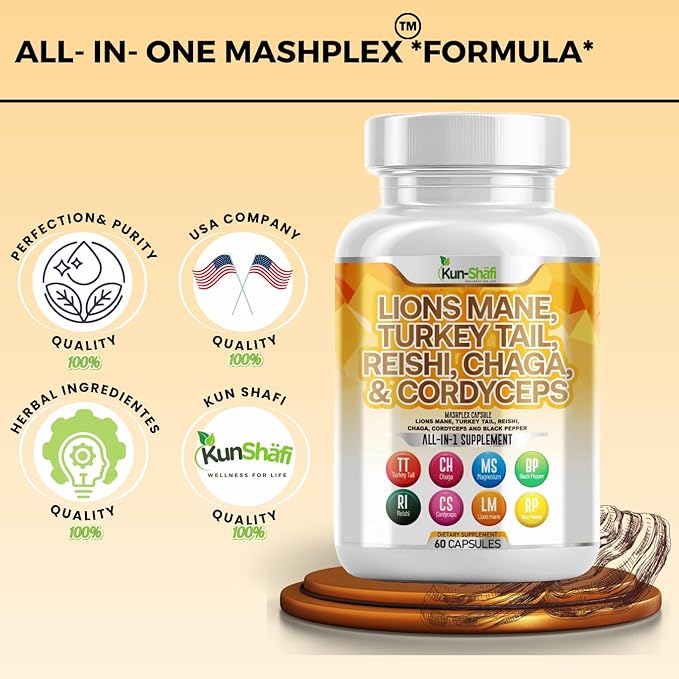 Lion’s Mane 3000mg 20-in-1 Mushroom Supplement with Turkey Tail, Reishi, Cordyceps, Chaga, Maitake, Meshima, Poria Cocos, Shiitake, Oyster, Porcini, Enoki – Pack of 2 (120 Caps)