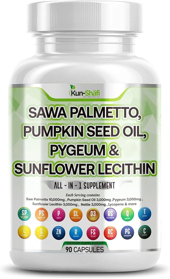 Saw Palmetto 10000mg + Pumpkin Seed, Pygeum, Sunflower Lecithin, Stinging Nettle, Cranberry - for Men with Lycopene - Pack of 2 (120 Caps)