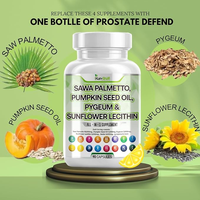 Saw Palmetto 10000mg Pumpkin Seed Oil 3000mg Pygeum 3000mg Sunflower Lecithin 3000mg Stinging Nettle Cranberry - Prostate Supplements for Men with Lycopene - 60 Caps