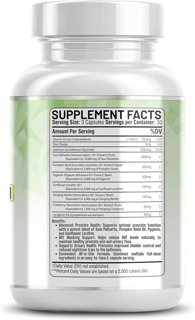 Saw Palmetto 10000mg Pumpkin Seed Oil 3000mg Pygeum 3000mg Sunflower Lecithin 3000mg Stinging Nettle Cranberry - Prostate Supplements for Men with Lycopene - 60 Caps