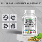 Load image into Gallery viewer, Sea Moss Capsules - Irish Sea Moss Advanced with Burdock Root, Bladderwrack &amp; Muira Puama for Immunity, Gut, &amp; Energy - Superfood Sea Moss Supplements w/Raw Sea Moss Powder - 60 Seamoss Pills
