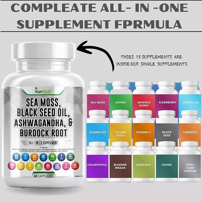 Sea Moss Capsules - Irish Sea Moss Advanced with Burdock Root, Bladderwrack & Muira Puama for Immunity, Gut, & Energy - Superfood Sea Moss Supplements w/Raw Sea Moss Powder - 60 Seamoss Pills