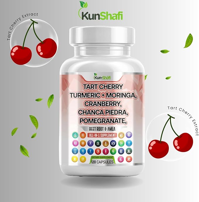 Tart Cherry Extract Capsules 20,000mg with Turmeric 8000mg Moringa 4000mg Cranberry 2000mg Chanca Piedra Celery Quercetin ACV Pomegranate L Selenomethionine - Uric Levels - 120 Ct