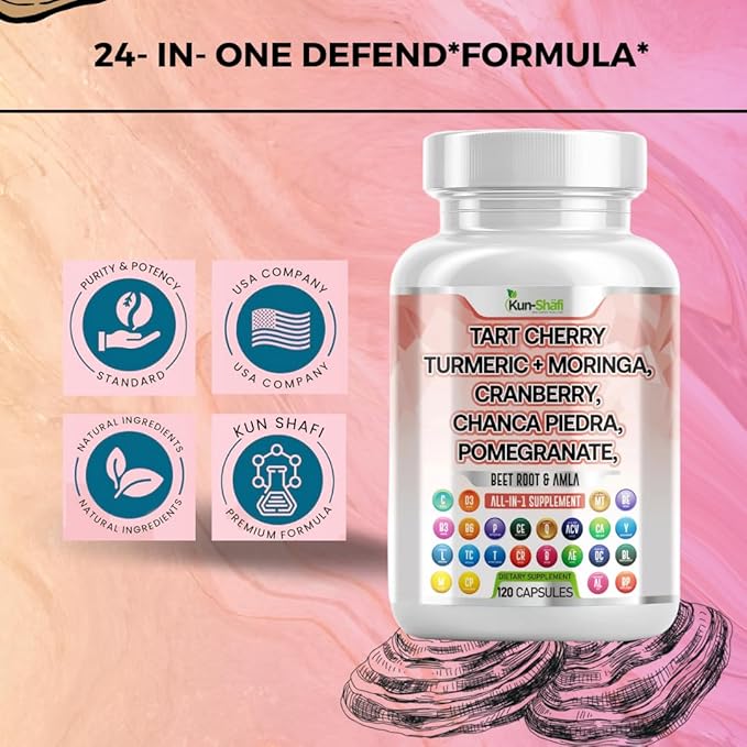 Tart Cherry Extract Capsules 20,000mg with Turmeric 8000mg Moringa 4000mg Cranberry 2000mg Chanca Piedra Celery Quercetin ACV Pomegranate L Selenomethionine - Uric Levels - 120 Ct