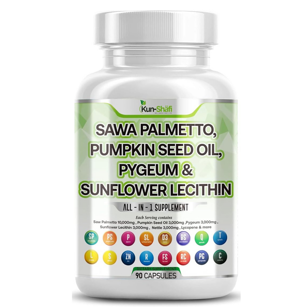 Saw Palmetto 10000mg Pumpkin Seed Oil 3000mg Pygeum 3000mg Sunflower Lecithin 3000mg Stinging Nettle Cranberry - Prostate Supplements for Men with Lycopene - 60 Caps