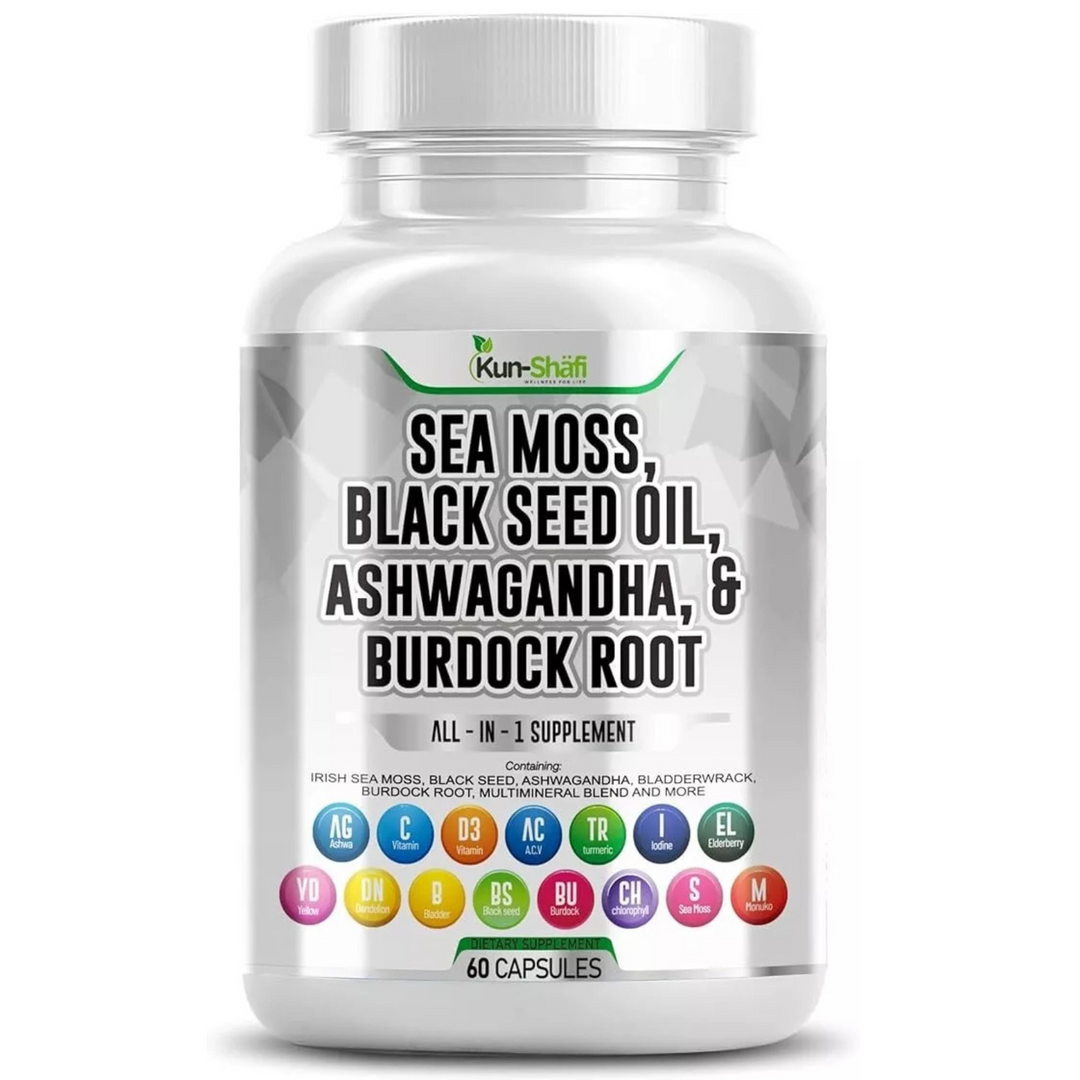 Sea Moss Capsules - Irish Sea Moss Advanced with Burdock Root, Bladderwrack & Muira Puama for Immunity, Gut, & Energy - Superfood Sea Moss Supplements w/Raw Sea Moss Powder - 60 Seamoss Pills