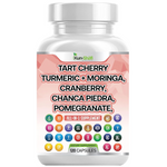 Load image into Gallery viewer, Tart Cherry Extract Capsules 20,000mg with Turmeric 8000mg Moringa 4000mg Cranberry 2000mg Chanca Piedra Celery Quercetin ACV Pomegranate L Selenomethionine - Uric Levels - 120 Ct
